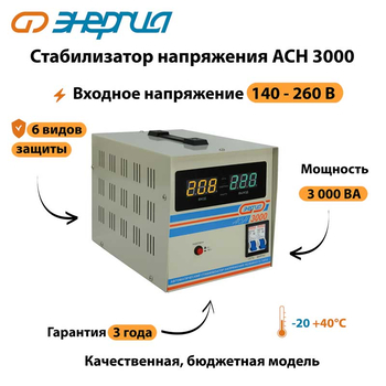 Однофазный стабилизатор напряжения Энергия АСН 3000 - Стабилизаторы напряжения - Однофазные стабилизаторы напряжения 220 Вольт - Энергия АСН - . Магазин оборудования для автономного и резервного электропитания Ekosolar.ru в Тамбове