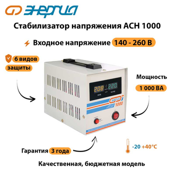 Однофазный стабилизатор напряжения Энергия АСН 1000 - Стабилизаторы напряжения - Однофазные стабилизаторы напряжения 220 Вольт - Энергия АСН - . Магазин оборудования для автономного и резервного электропитания Ekosolar.ru в Тамбове